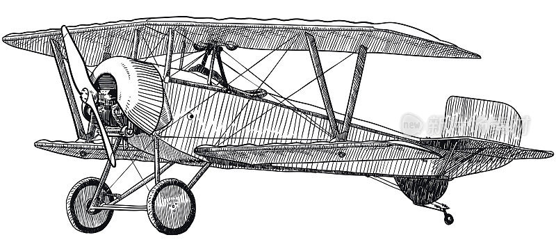 Vector drawing of old biplane on white background